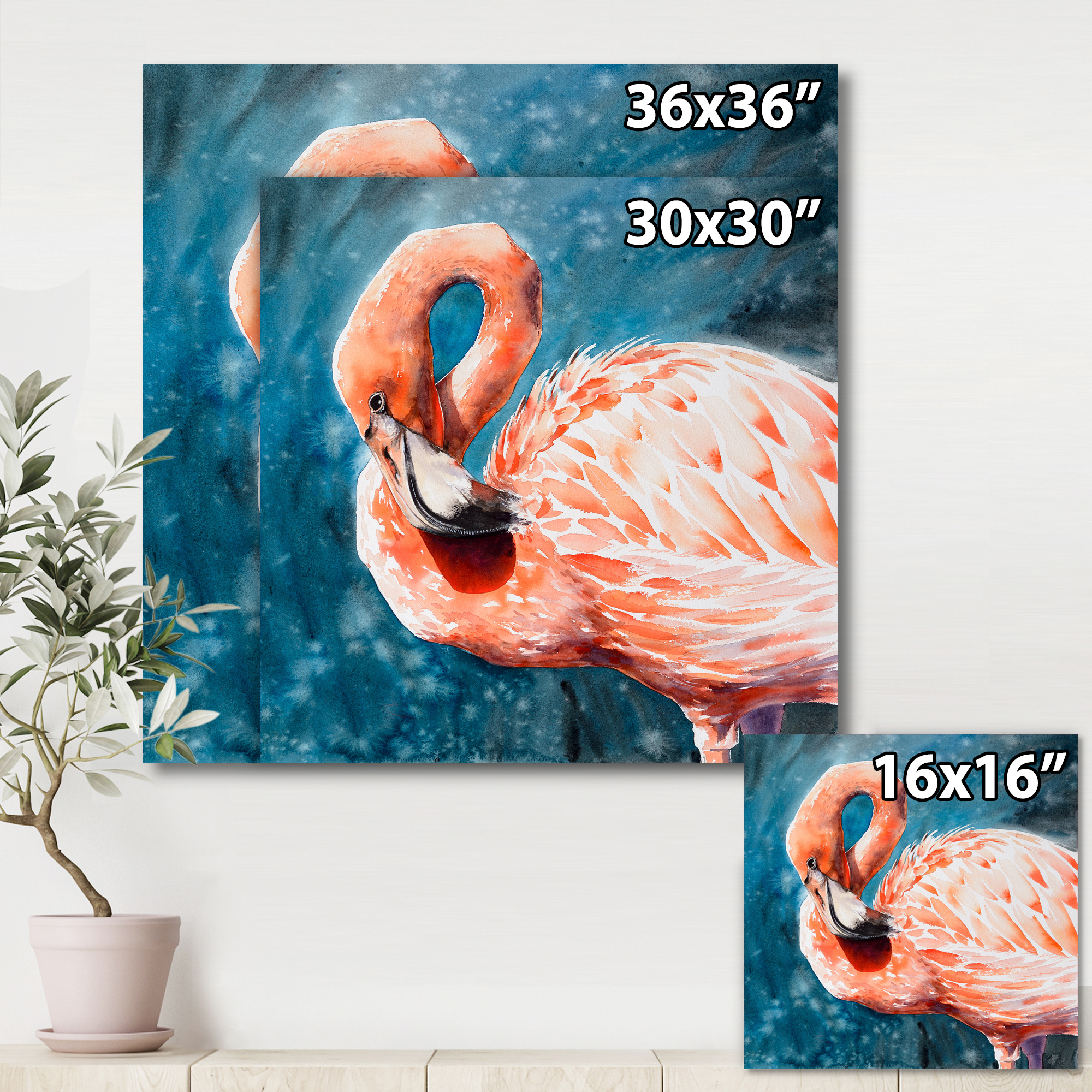 Designart ' Pink Flamingos Love Birds In Blue Water II ' Farmhouse Canvas Wall Art Print