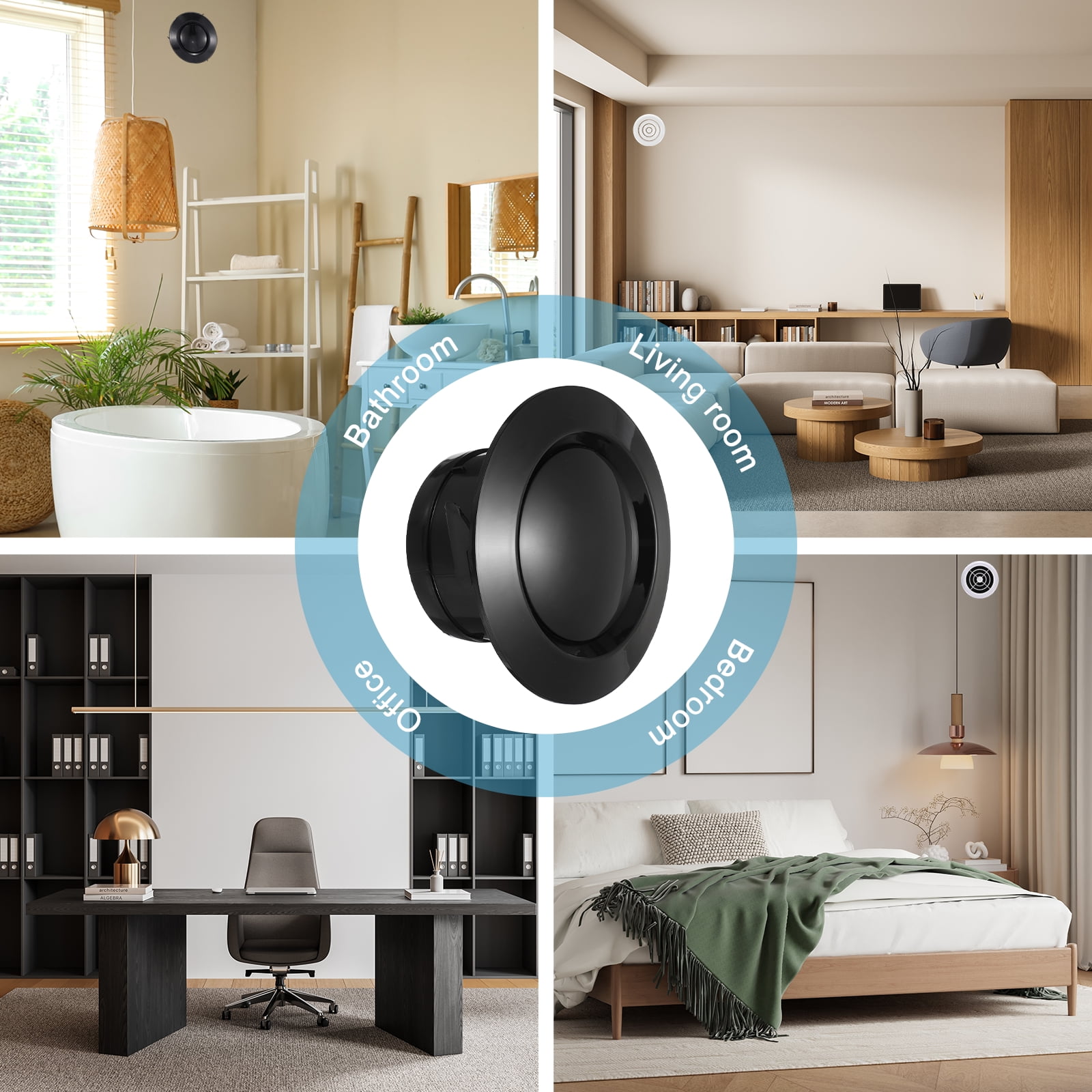 Uxcell 4 Inch Round Air Vent, 3pcs ABS Adjustable Soffit Exhaust Vent Cover, Black