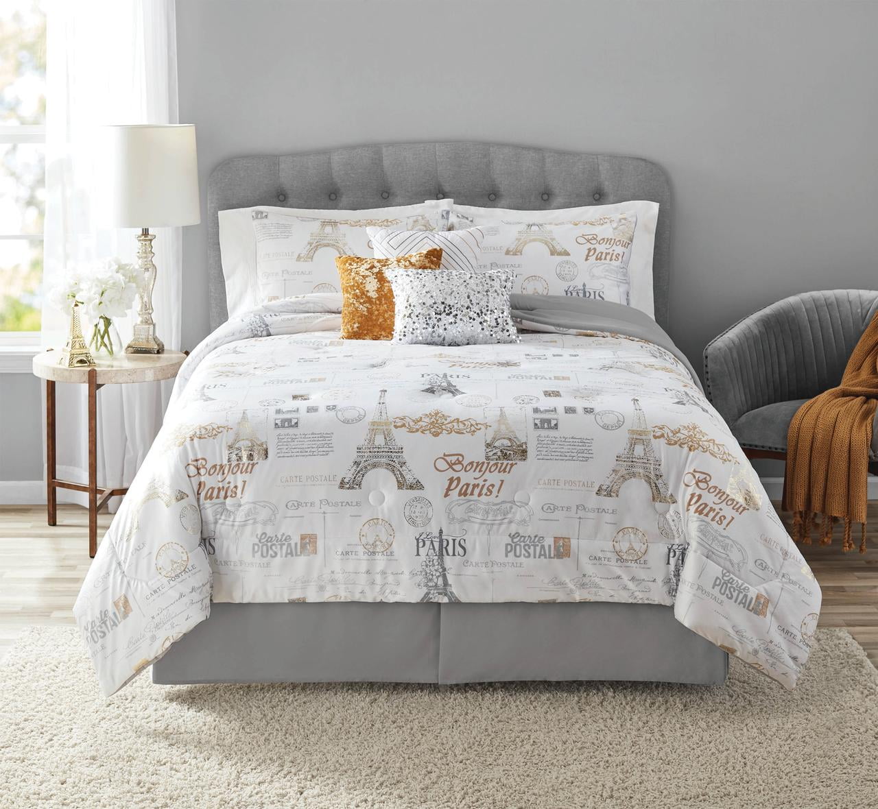 Details about   7 Piece Victoria Jacquard Comforter Set Elegant Bedding Blue Brown Full/Queen 