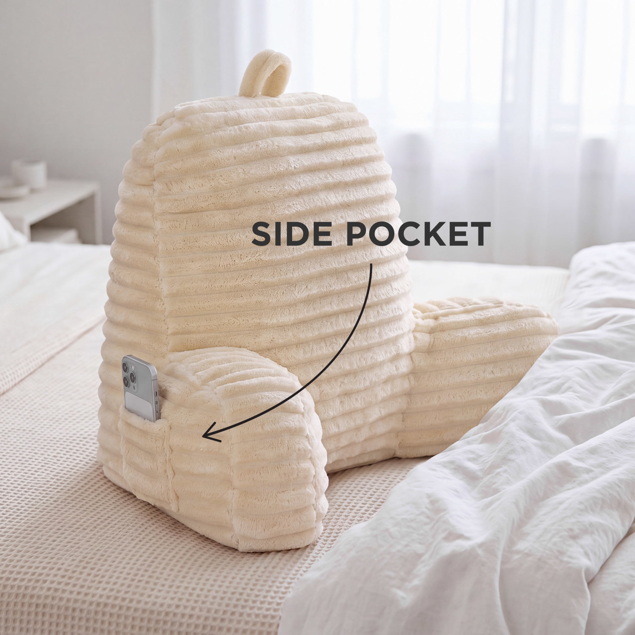 The Sheet Lab Ribbed Plush Backrest Pillow, Beige, 29" x 24.5" x 10.5"