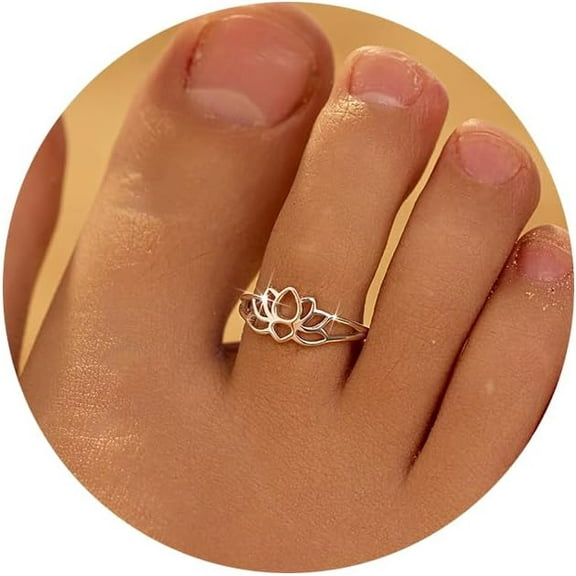 925 Sterling Silver lotus Flower Toe Rings for Women Retro Adjustable Open Lotu Froral Hope Band Toe Ring Summer Beach Foot Birthday Jewelry Gifts for Mom Daughter