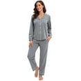 thumbnail image 3 of GEX 100% Cotton Pajamas for Women PJ Set Soft Button-Down 2 Piece Set Knitted Long Sleeve Sleepwear Loungewear Dark Gray S, 3 of 7