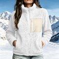thumbnail image 7 of Smsaxvxz Women's Lamb Wool Warm Jacket Fashion Solid Long Sleeve Full Zip Coats Fall Winter Tops with Pockets White M, 7 of 7