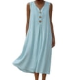 thumbnail image 2 of QUNYINEY Cotton Linen Womens Sundress Summer Midi Blue Sleeveless Tank Dress Loose Fit Vacation Beach V Neck Dresses, 2 of 8