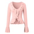 thumbnail image 3 of Women's Deep V Neck Long Sleeve Button Down Ruffle Crop Shirt Top Blouses T Shirt Tops Workout Clothes Women plus Size Summer Tops Juniors Dress Tops plus Size Womens 2x Tops Wide Strap Tops for Women, 3 of 5
