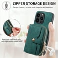 thumbnail image 3 of ShellTech Phone Case for iPhone 13 Pro Max Zipper Wallet Cover with Credit Card Holder Slot Shoulder Crossbody Strap Cell Women Girls Men,Green, 3 of 12