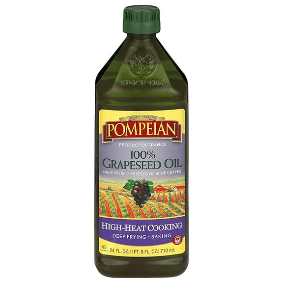 Pompeian 100% Grapeseed Oil, Light and Subtle Flavor, Perfect for High-Heat Cooking, Deep Frying and Baking, 24 FL. OZ.