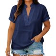 thumbnail image 3 of Favoffer Women's Work Shirts Short Sleeve V Neck Loose Fit Solid Color Casual Blouses for Business Office Meeting Daily, 3 of 9
