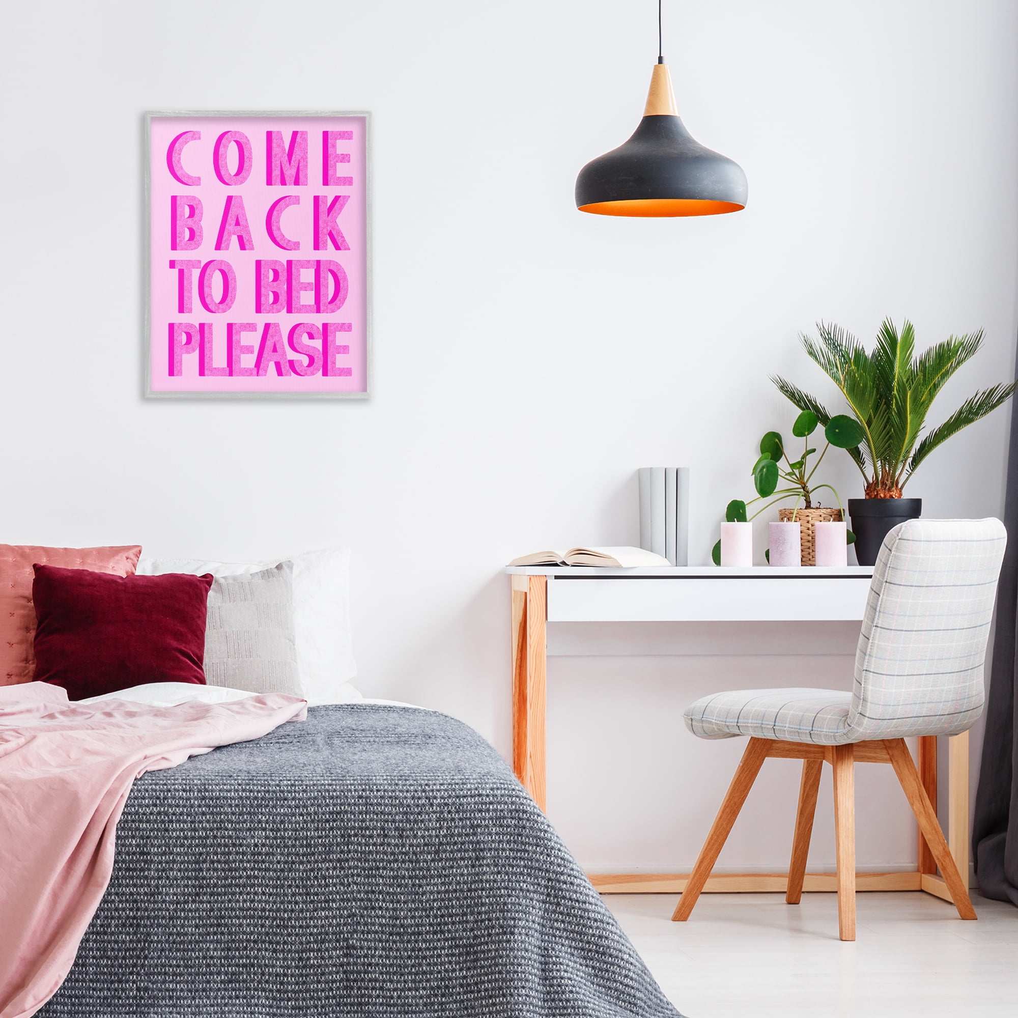 Stupell Industries Purple Back to Bed Typography Painting Gray Framed Art Print Wall Art, 24 x 30