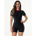 thumbnail image 3 of IDOPIP Women Short Sleeve Rash Guard One Piece Boyleg Swimsuit Zipper Surfing Bathing Suit UPF 50+, 3 of 8