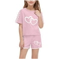 thumbnail image 3 of Piuwrlz Boys Girls Short Sets Kids Summer Outfit Set Printed Round Neck Tight Shirt T-Shirt and Shorts Set Pink Size 13 Years, 3 of 9