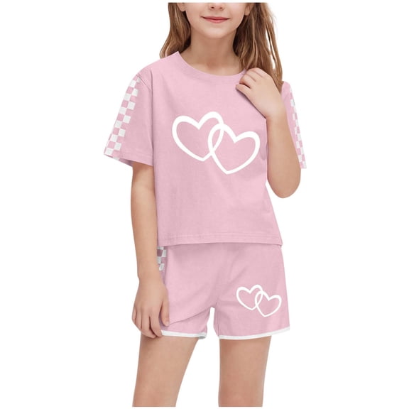 Auroural 2 Piece Sets for Girls Size 9 Toddler Girls Graphic Tee and Shorts Sets,Pajama Set,2-Piece, Sizes 5-14 Years