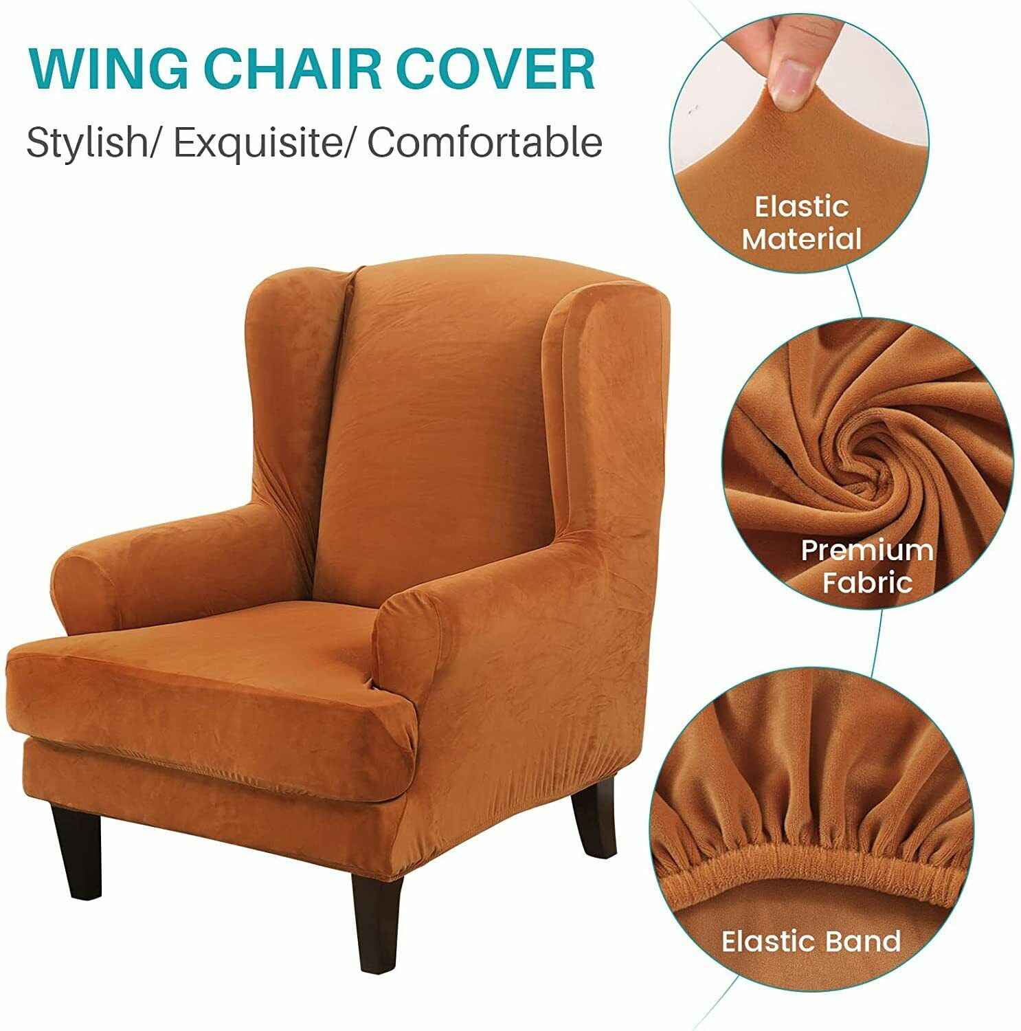 SHANNA Wingback Chair Slipcover Sofa Furniture Protector 2-Piece Armchair Covers with Seperate Seat Cushion Cover