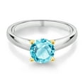 thumbnail image 2 of Gem Stone King 1.65 Ct 7mm Round Swiss Blue Topaz 925 Silver and 10K Yellow Gold Ring Ring (Size 5), 2 of 4