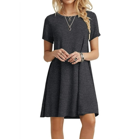 Women's Short Sleeve Casual Flexible Loose Ruffle Swing T-Shirt Dress