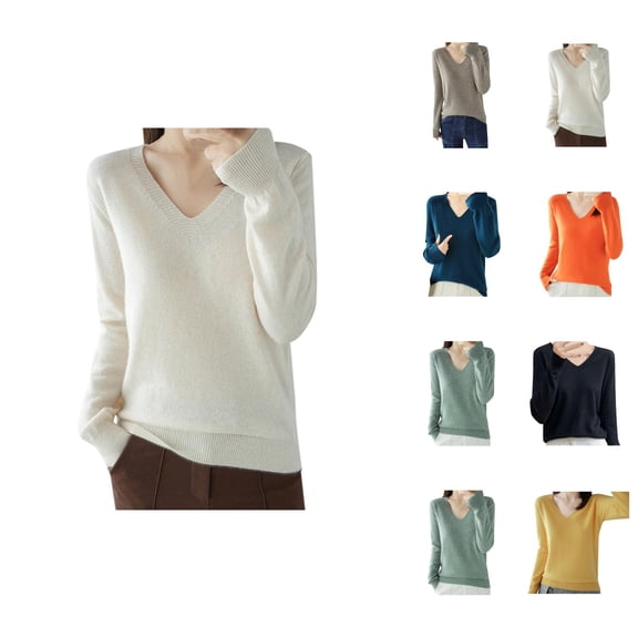 Long Sleeve Shirts for Women 2026 Fall Winter V Neck Ribbed Plain Knitted Sweater Blouse Undershirt