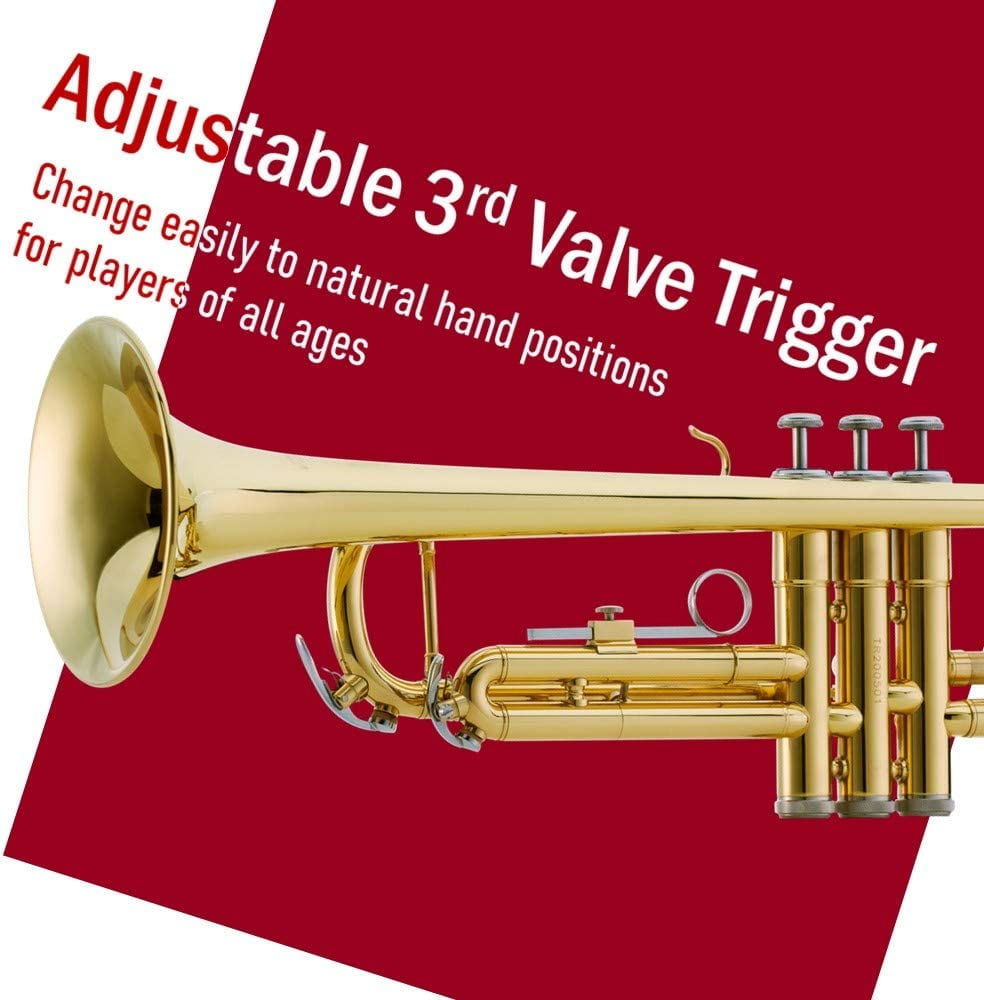 Libretto Gold Lacquer Bb Trumpet Set, Rose Brass Leadpipe, for Beginner and Intermediate, Trumpet Cleaning Kit Included