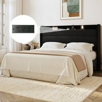 Amolife King Size Platform Bed Frame with Upholstered Velvet Wingback Slat Headboard & Built-In Charging Station, Black