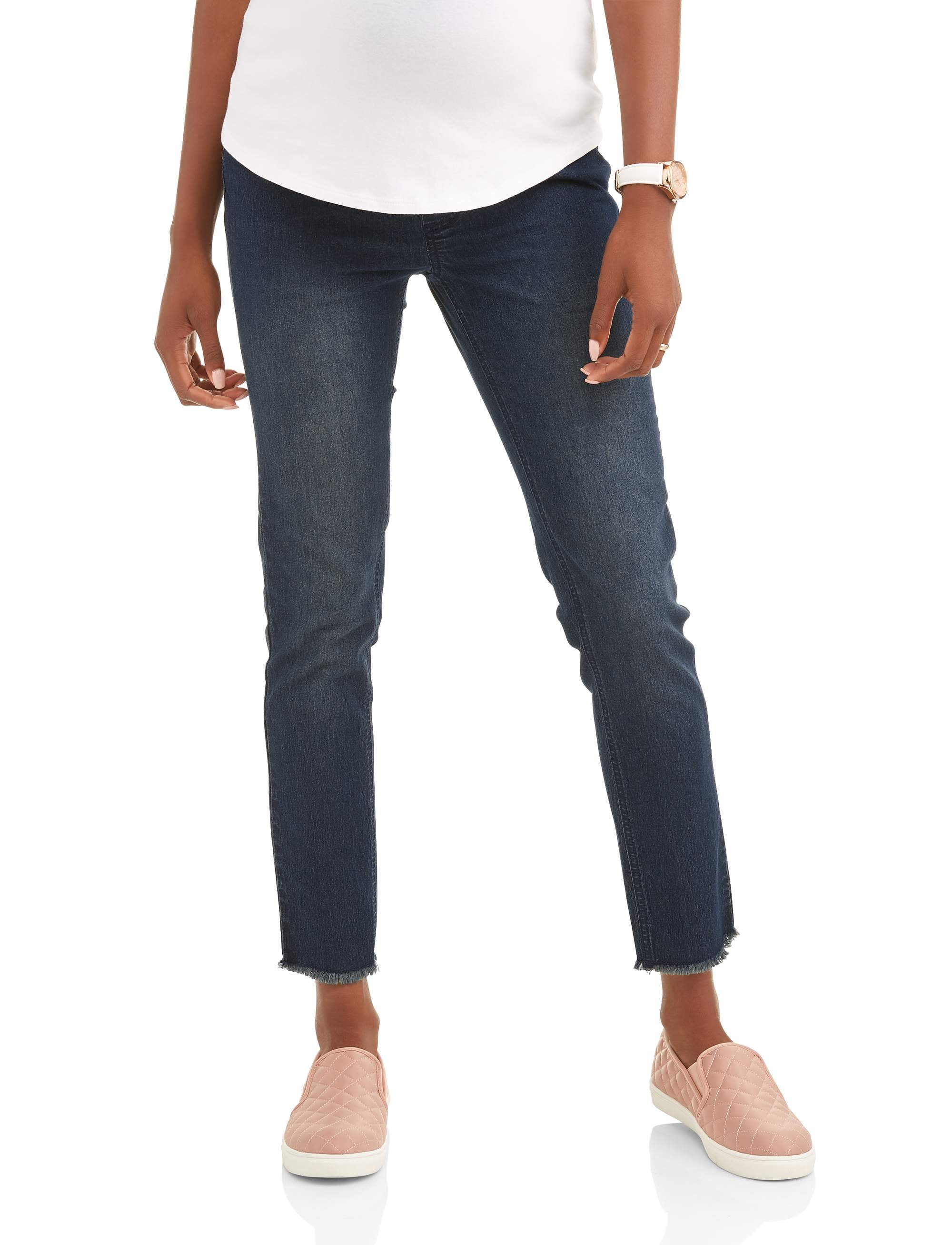 Maternity oh! mamma skinny jeans with full panel and frayed hem