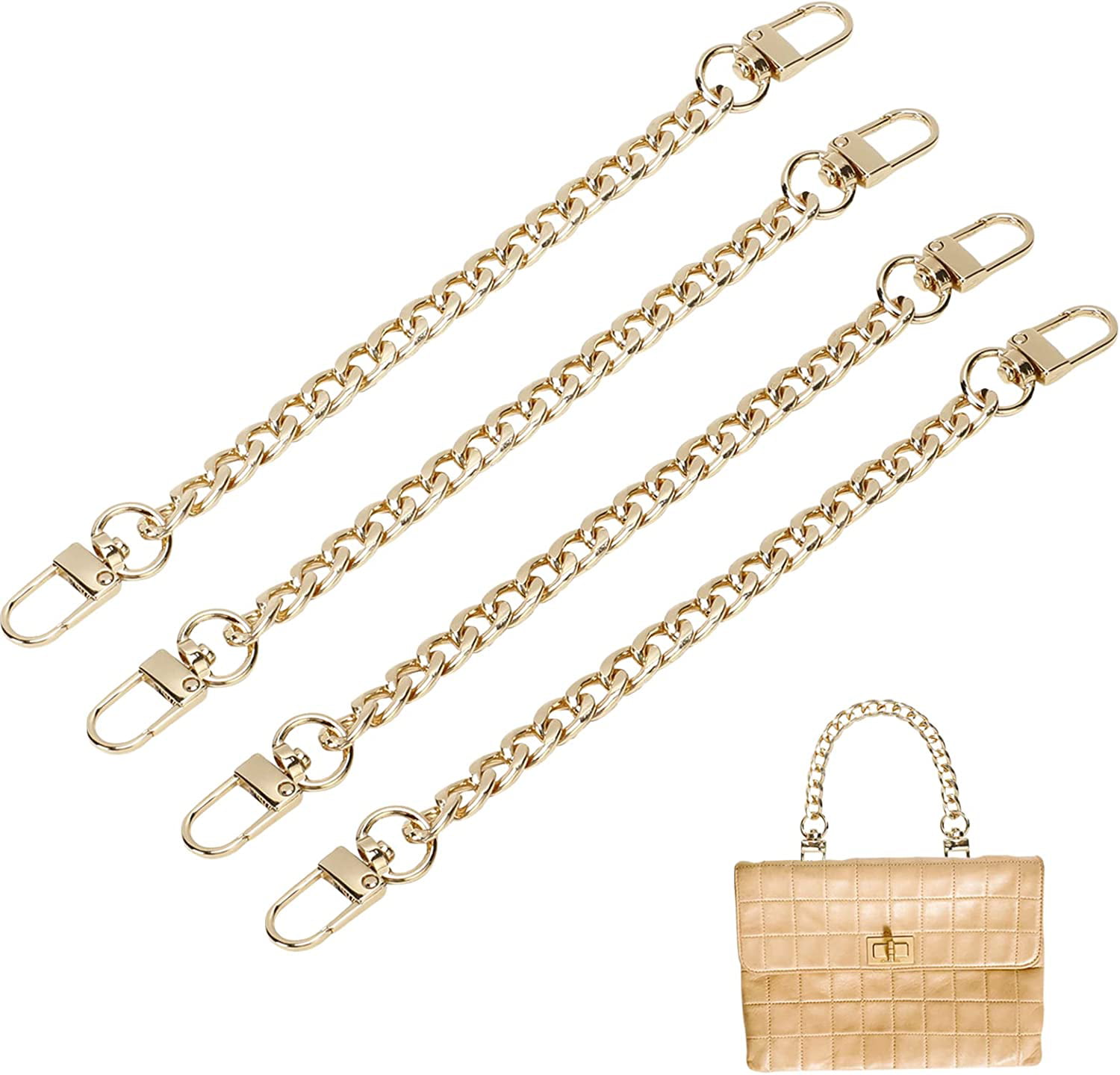 4PCS Purse Chain Strap, Flat Handbag Replacement Strap with Metal Buckles Purse  Strap Extender Bag Accessories Decoration for Wallets & Handbags (7.87  Inches, Light Gold) 