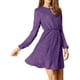 thumbnail image 5 of Vestido de fiesta de mujer Inspire Chic con escote en V, mangas largas, falda acampanada y línea A, talla XS, color púrpura oscuro, 5 of 8
