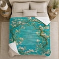thumbnail image 5 of Golden Branches with White Blossoms on Teal, Elegant Botanical Style for Flower Lovers, Curving Tree Scene and Mother's Day Gift, Soft Flannel Blanket for Bedroom and Sunroom, Elegant Home Decor, 5 of 9