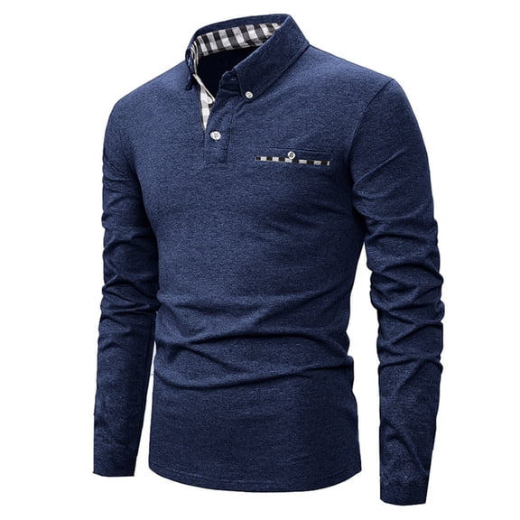Dovford Men's Polo Shirts with Pocket Long Sleeve Casual Moisture Wicking Golf Polo Shirts Button Basic Plaid Collar T Shirt