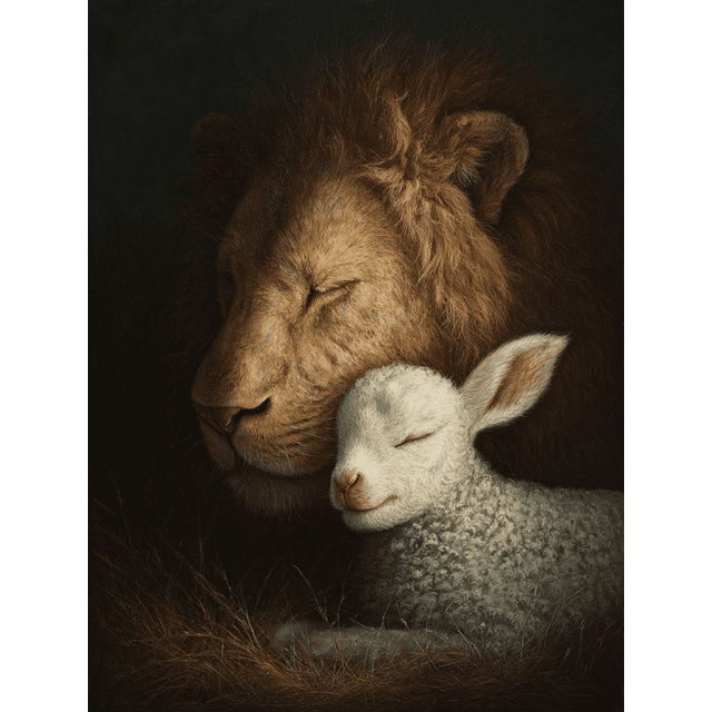 Toile Murale Parfaite Lion et Agneau 15,75 X 11,81 Pouces
