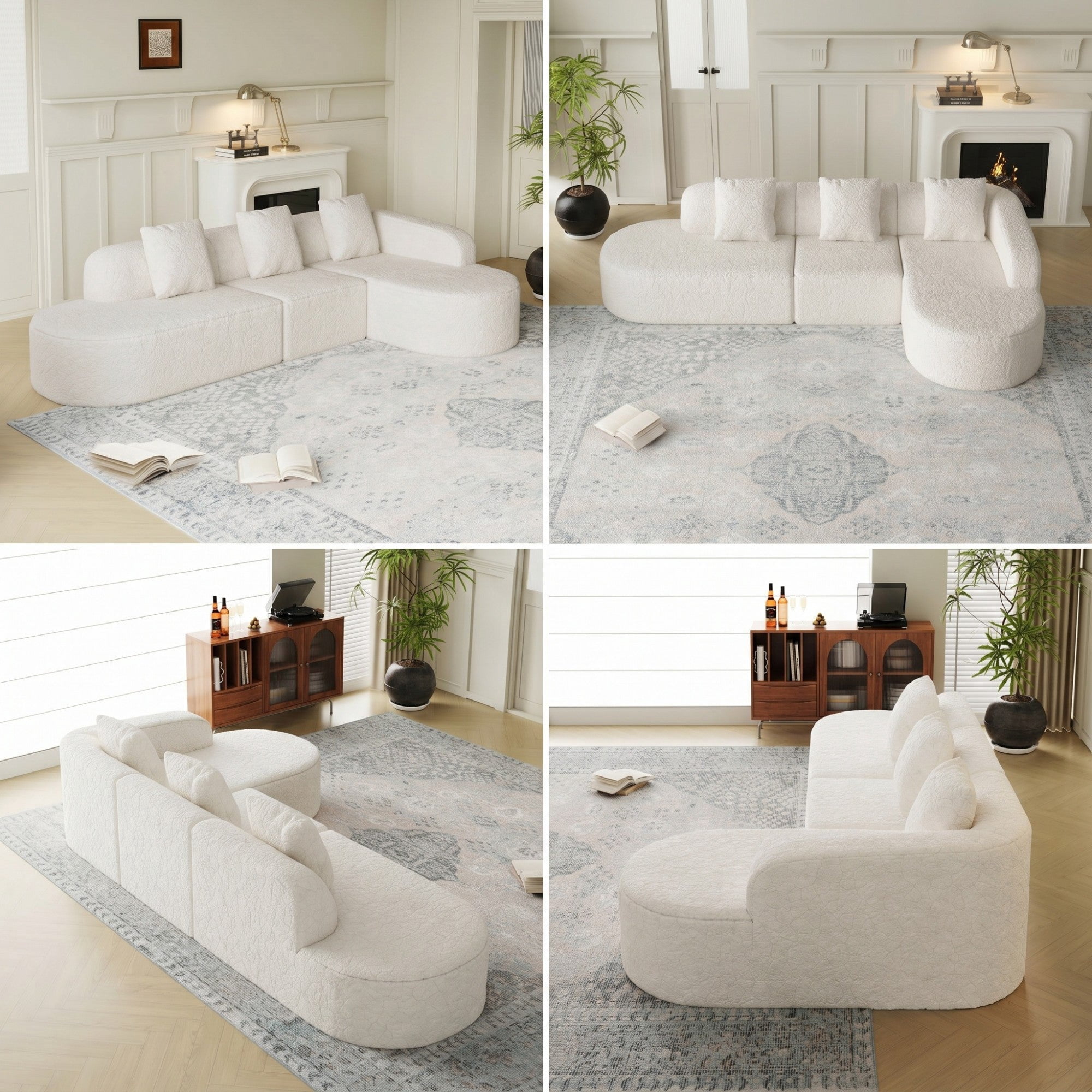 Sailvan 111.8" L-Shaped Curved Modular Sofa, Modern Lychee-Textured Sectional with Chaise, 3 Pillows White