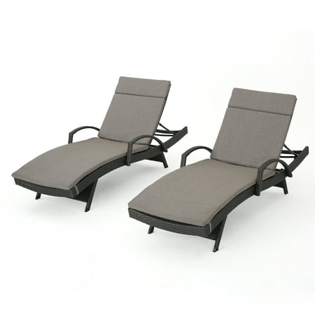Outdoor Lounges Near Me Soleil Outdoor Grey Wicker Arm Chaise Lounges with Water Resistant Cushions, Set of 2, Charcoal ()
