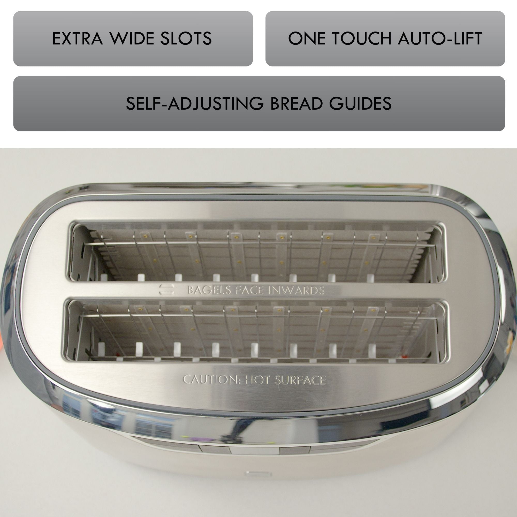 Kenmore Elite 4-Slice Long Slot Toaster Silver, One-Touch Auto-Lift, Stainless Steel, Adjustable Browning, Defrost, Digital Countdown Timer, Retractable Cord, Toast, Bagels, Waffles, English Muffins