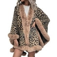 thumbnail image 2 of Women Leopard Print Knit Shawl Cardigans Open Front Faux Fur Trim Layers Poncho Cape Evening Wraps Sweater Coats, 2 of 6