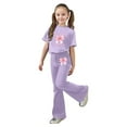 thumbnail image 3 of FINALGANG Girls Outfit Bow Print 2 Piece Casual Set Short Sleeve Crewneck Top Stretch Flared Pants Outfit For Daily Outdoor Street Wear, 3 of 5