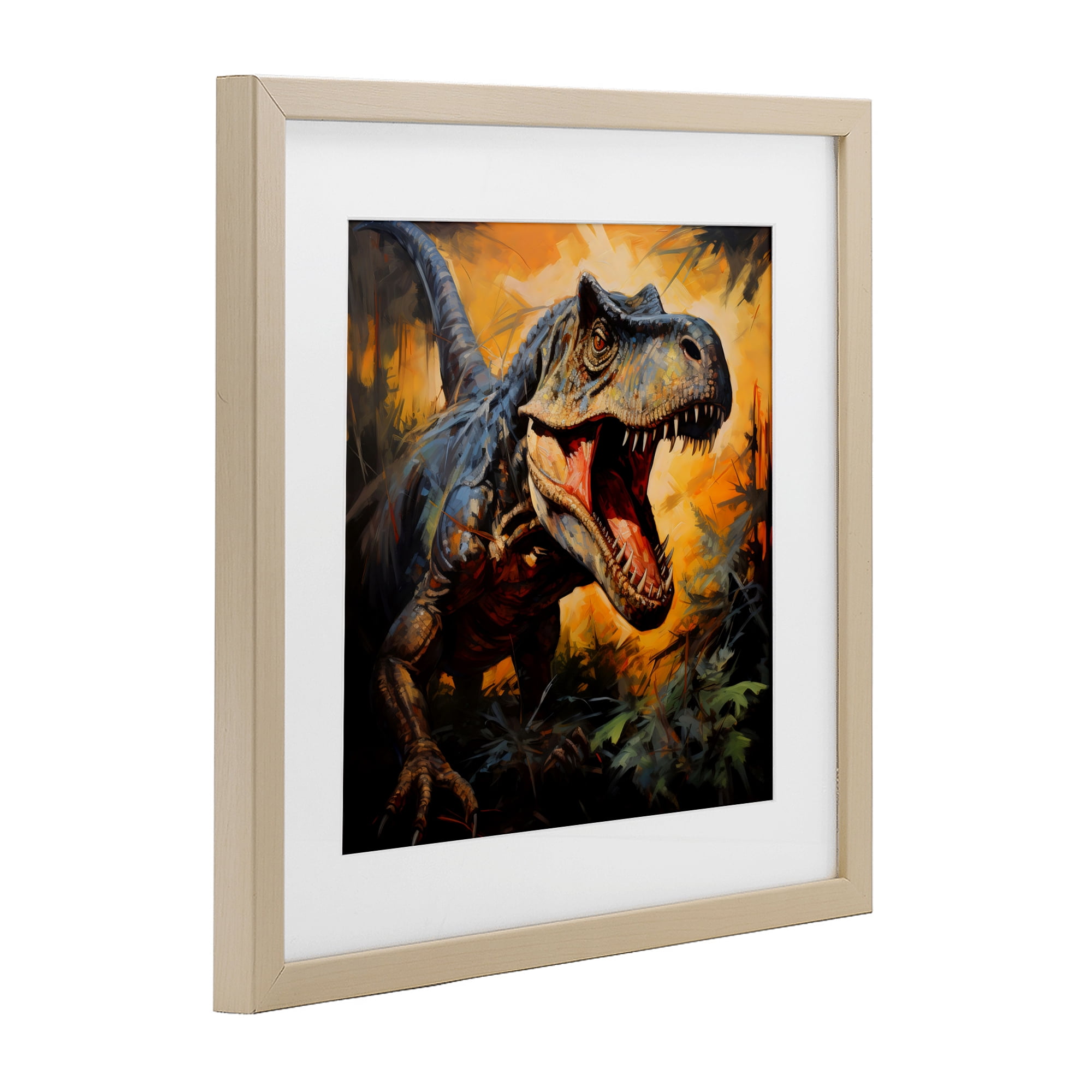 Stupell Industries Angry Dinosaur Roaring Birch Framed Print Under Glass, design by Creative Studio