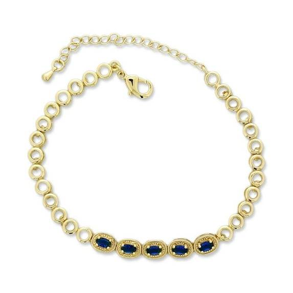 Kaash Customs Blue Oval CZ Ankle Bracelet in Adjustable Size with Gold Plating Best Gift for Women and Girls