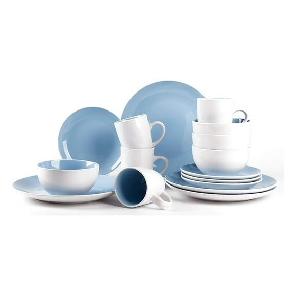 Stoneware Dinnerware Set 16pc, Coupe Shape - White/Blue, Service for 4