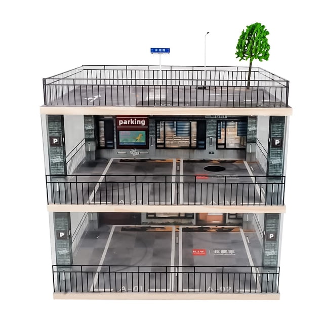 Vitrina kivcmds a escala 1:18 de 3 niveles con escena de estacionamiento