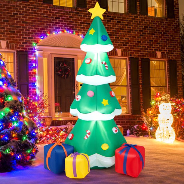 Raruxxin 7FT Inflatable Christmas Tree with LED Lights Blow up Inflatable Tree with Gift Boxes