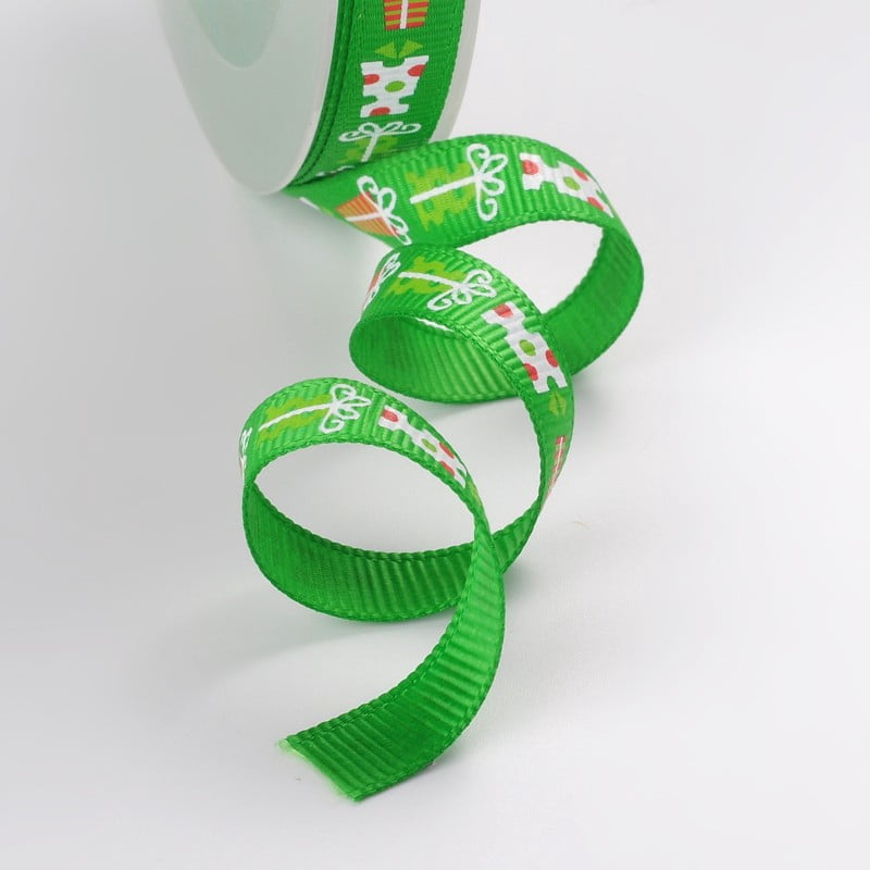 Christmas Theme Polyester Ribbons Green 3/8 inch(9mm) 100yards/roll(91.44m/roll)