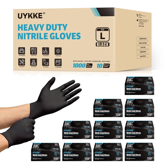 Guantes desechables de nitrilo UYKKE negros sin látex, 7 mil, grandes