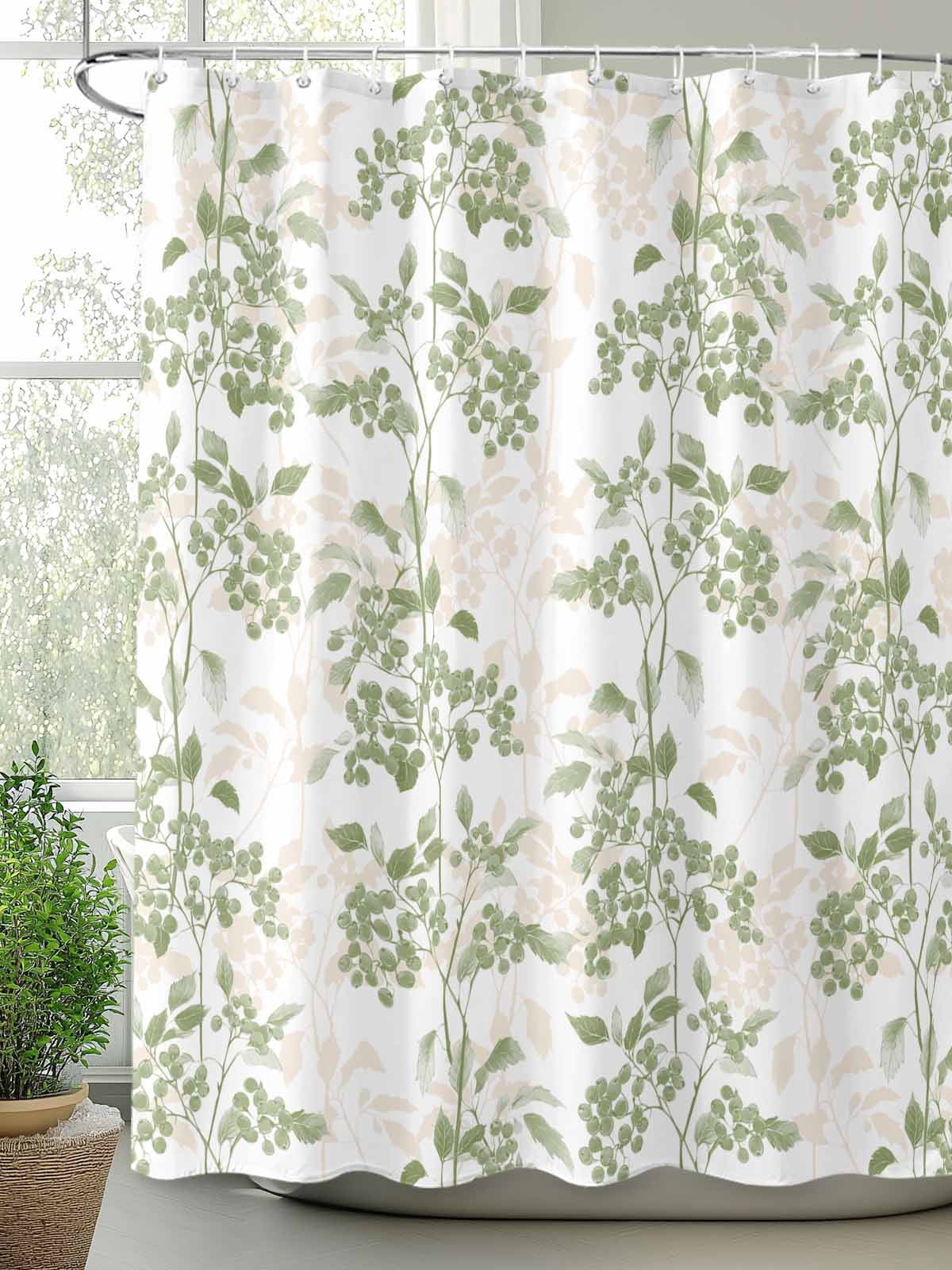 Boanket Polyester Fabric Sage Green Botanical Shower Curtain, Vintage Nature Flower Waterproof Bathtub Curtain Bathroom Decor Set with Hooks 72 x 84 Inches,