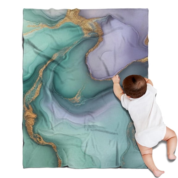 Green Purple Gold Marble Pattern Blanket,Comfortable Soft Flannel Throw Blanket,All Season,Warm Lightweight Blankets for Sofa Bed Couch Living Room Chair,30"x40"