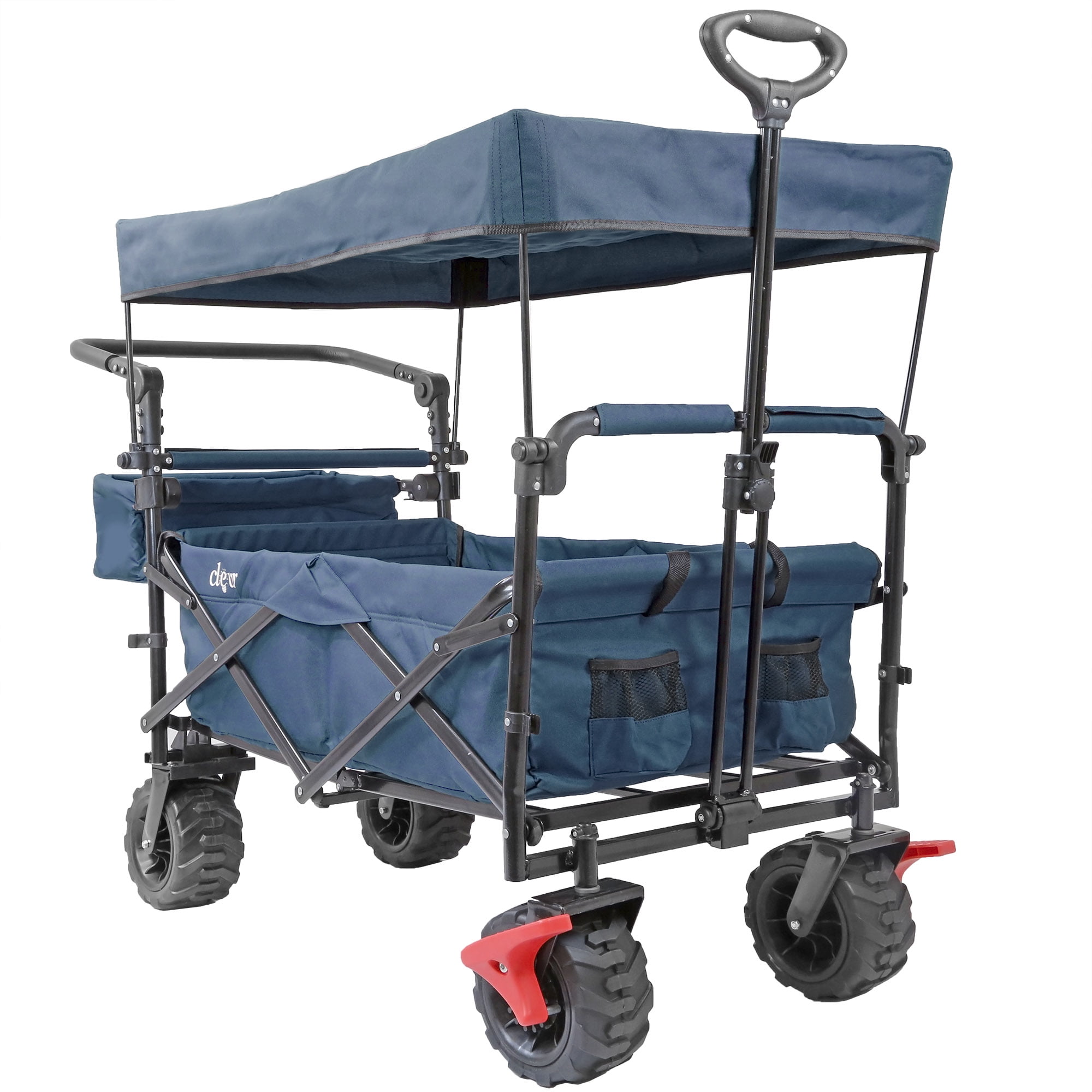 Great for Beach Sports Park Blue 265 Lb Capacity Extra Large Foldable Outdoor Wagon Cart with All Terrain Wheels and Canopy Parties Easy Folding Collapsible Utility Garden Transport Trolley 