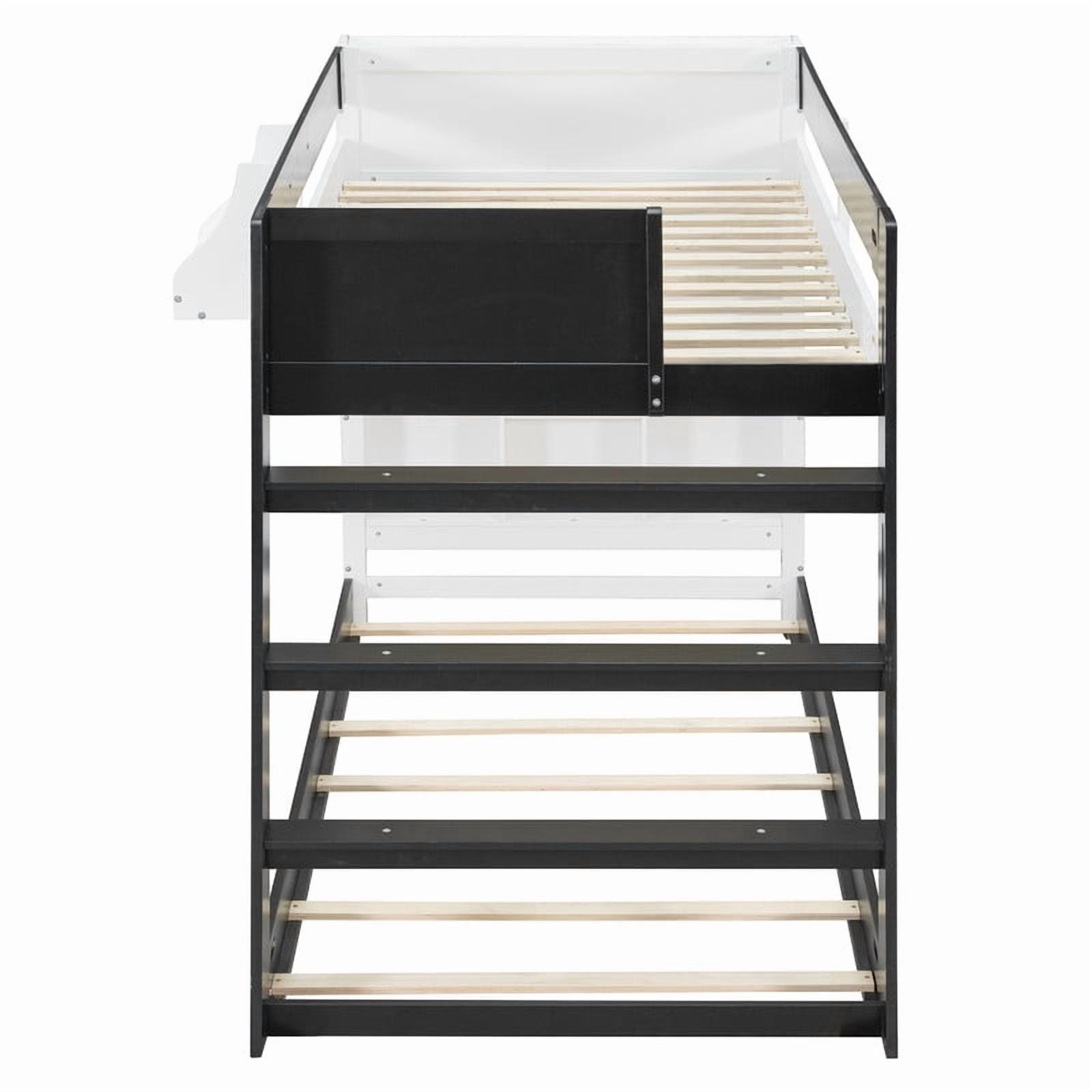 Twin-Over-Twin XL Kids/Teens Bunk Bed with Open Shelves & Guardrail, Accent Two-Tone Wood Storage Bed Frame with Bedside Rack