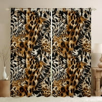 Manfei Cheetah Leopard Print Black Out Curtains for Female Girls,Animal Print Patchwork Curtains Pack of 2 (42x63 Each),Black Brown Bedroom Curtains,Super Cozy Room Decor