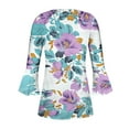thumbnail image 5 of Njagoc3 Womens V - Neck Flowy Tunic, 3/4 Flared Sleeve Floral Gradient Top for Summer&Fall, 5 of 6