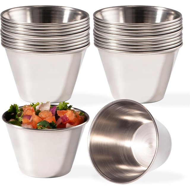 Fit Préparation de Repas [24 Pack 4 oz Tasses à Sauce en Acier Inoxydable, Ramequins en Métal Réutilisables, Bols à Condiments de Qualité Commerciale, Tasses à Portions Individuelles, Petite Tasse Ronde au Jus pour Maison, Restaurant