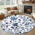 thumbnail image 3 of Spring Floral Round Area&nbsp;Rug 8ft Dark Blue Flower Green Leaves Watercolor Farmhouse Non-Slip&nbsp;Washable Circle Rugs Soft Felt Indoor Floor Mat for Bedroom Kitchen Living Room Bathroom, 3 of 9