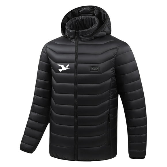 Lovzfmll Men's Heated Jacket 25-Zone Electric Warming Print Design USB Hooded Black, L