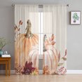 thumbnail image 3 of Sheer Curtains 63 inches Long, Fall Thanksgiving Watercolor Pumpkin Flowers Beige Texture Light Filtering Sheer Window Curtains Rod Pocket Voile Drapes for Bedroom Living Room, 52"W x 63"L 2 Panels, 3 of 7